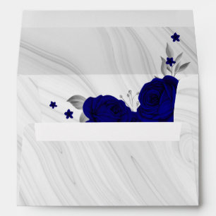 royal blue silver floral marble wedding envelope