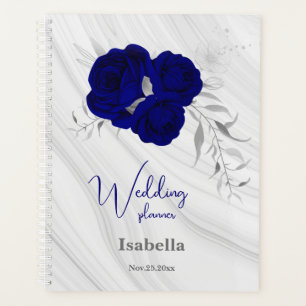 royal blue silver floral marble wedding planner