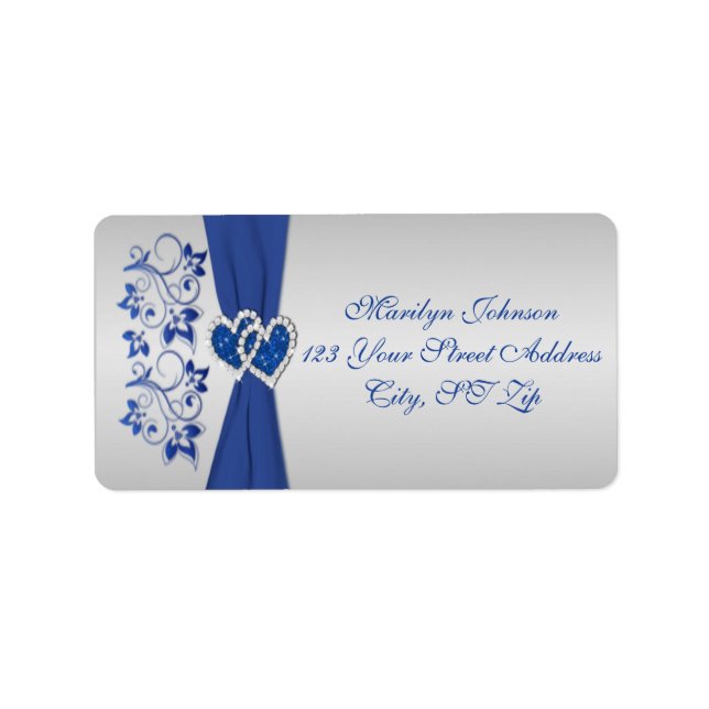 Royal Blue, Silver Floral Return Address Labels 2 (Front)