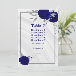 royal blue silver floral seating chart invitation