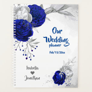 royal blue silver floral wedding planner