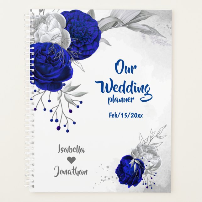 royal blue silver floral wedding planner (Front)