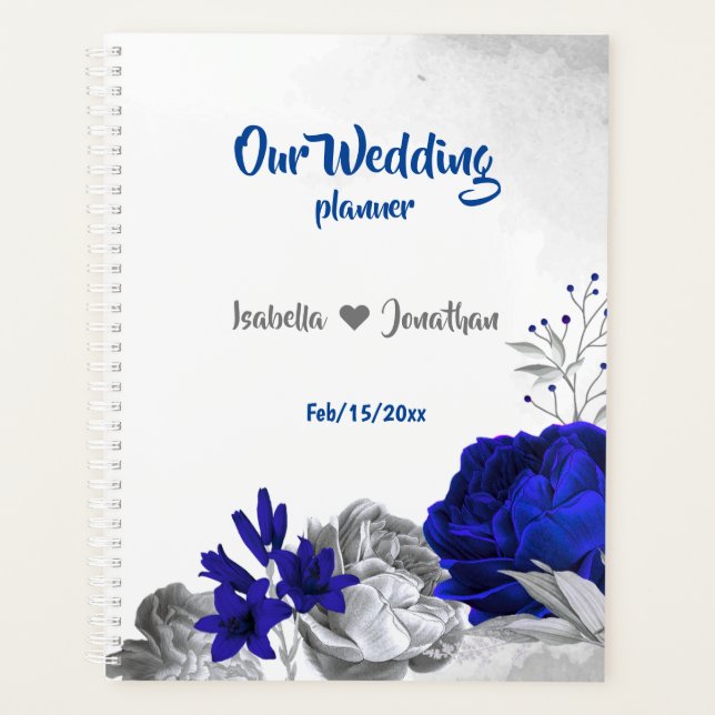 royal blue silver floral wedding planner (Front)