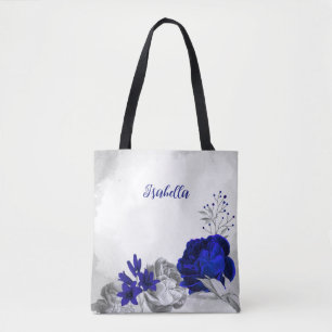 royal blue silver floral wreath  tote bag