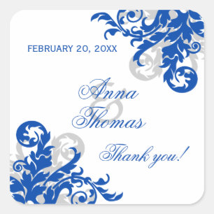 Royal Blue Silver Flourish Wedding Favour Seals