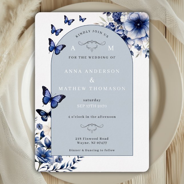Royal Blue Silver Flowers Butterfly Wedding Arch (Creator Uploaded)