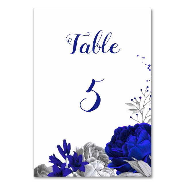 royal blue & silver flowers table number (Front)