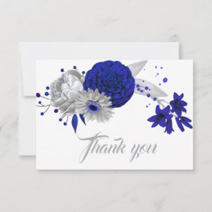 royal blue silver flowers  thank you card