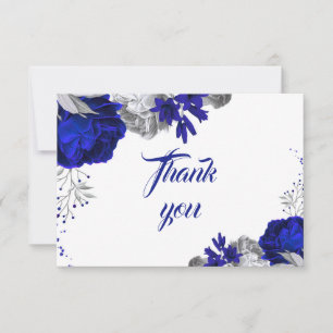 royal blue silver flowers thank you card