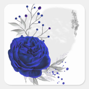 royal blue & silver flowers white square sticker