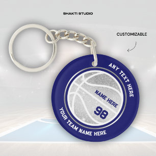 Royal Blue Silver Glitter Basketball Player Gift Key Ring