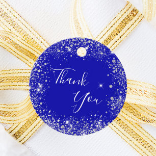 Royal blue silver glitter dust monogram thank you favour tags