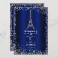 Royal Blue Silver Glitter Eiffel Tower Engagement