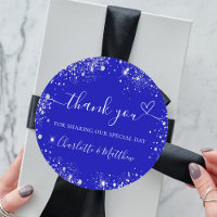 Royal blue silver glitter heart thank you wedding
