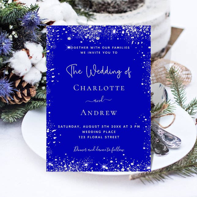 Royal blue silver glitter luxury wedding invitation (Creator Uploaded)