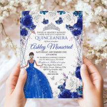 Royal Blue Silver Glitter Quinceañera Princess