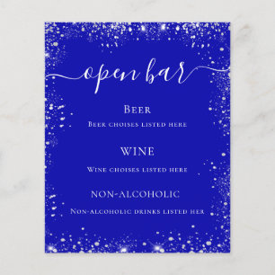 Royal blue silver glitter wedding bar menu