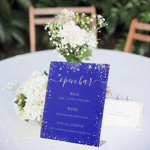 Royal blue silver glitter wedding bar menu pedestal sign