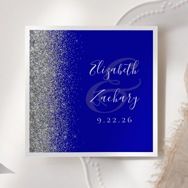 Royal Blue Silver Glitter Wedding Napkins (Creator Uploaded)