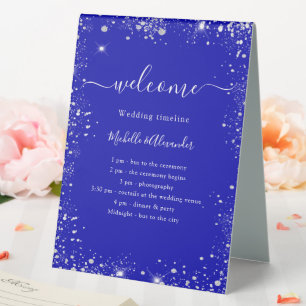 Royal blue silver glitter wedding program timeline