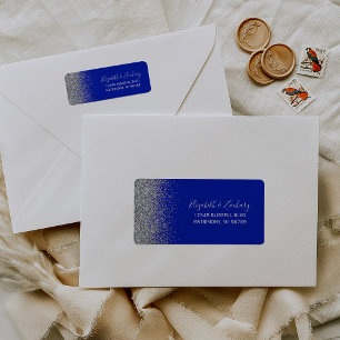 Royal Blue Silver Glitter Wedding Return Address