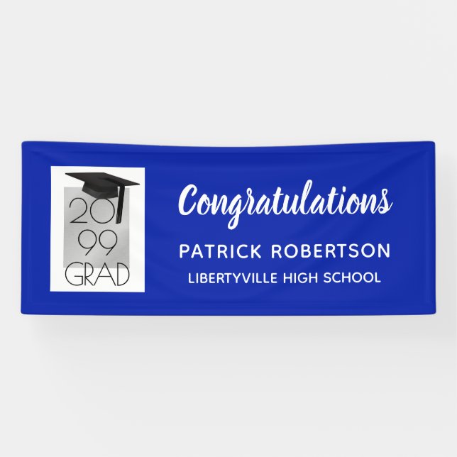 Royal Blue Silver GRAD | Custom Colour | Graduatio Banner (Horizontal)