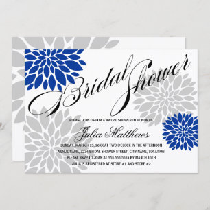 Royal Blue Silver-Grey Floral Burst Bridal Shower Invitation