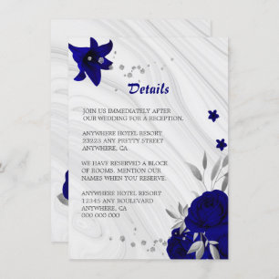 royal blue silver grey floral marble details enclosure card