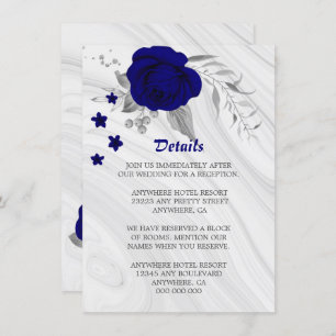 royal blue silver grey floral marble details enclosure card