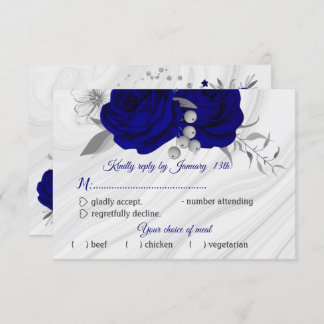 royal blue silver grey floral meal choice RSVP card