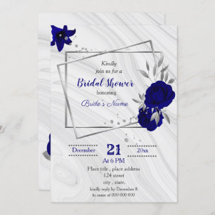 royal blue silver grey geometric bridal shower invitation