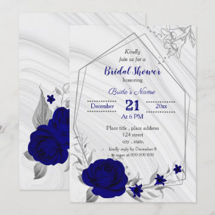 royal blue silver grey geometric bridal shower invitation