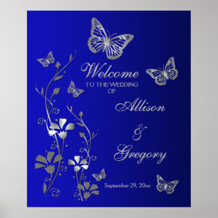 Royal Blue, Silver Grey Wedding Welcome Poster