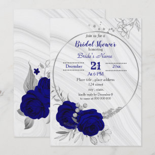 royal blue silver grey wreath bridal shower  invitation