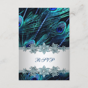 Royal Blue Silver Indian Peacock Wedding RSVP Card