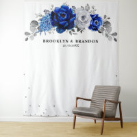 Royal Blue silver Metallic Floral Wedding