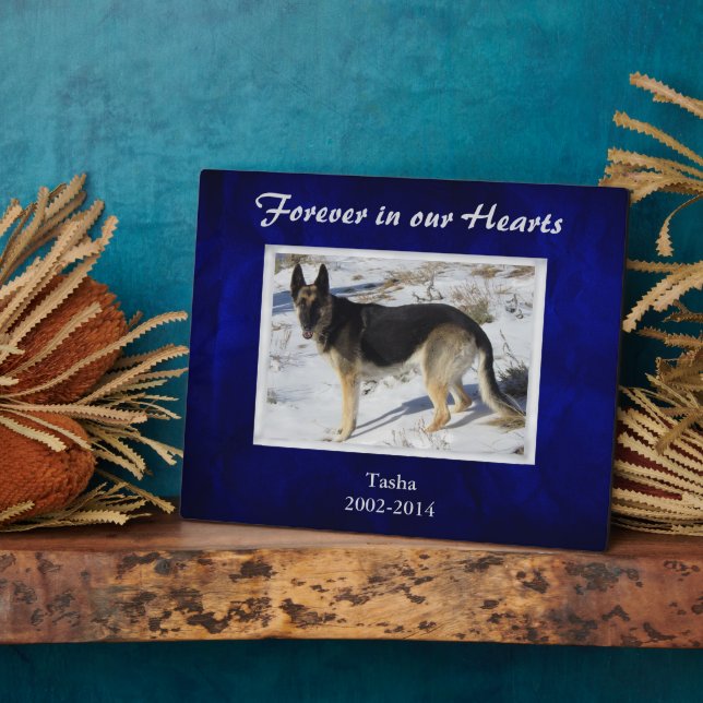 Royal Blue Silver Pet Memorial Template Plaque (Side)