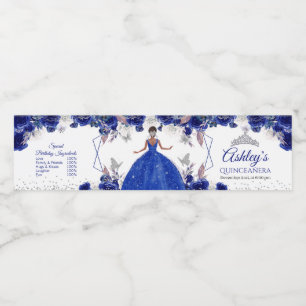 Royal Blue Silver Princess Quinceañera Water   Bottle Label