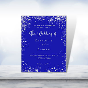 Royal blue silver QR RSVP wedding invitation