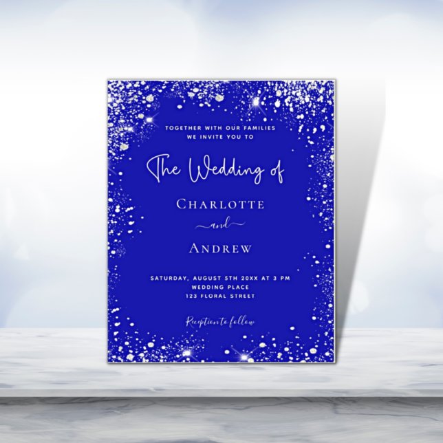 Royal blue silver QR RSVP wedding invitation (Creator Uploaded)