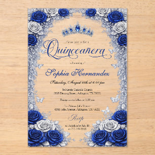 Royal Blue & Silver Quinceanera Acrylic Invitations