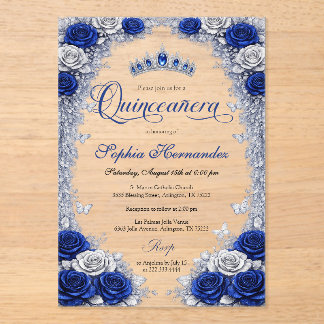 Royal Blue & Silver Quinceanera  Acrylic Invitations