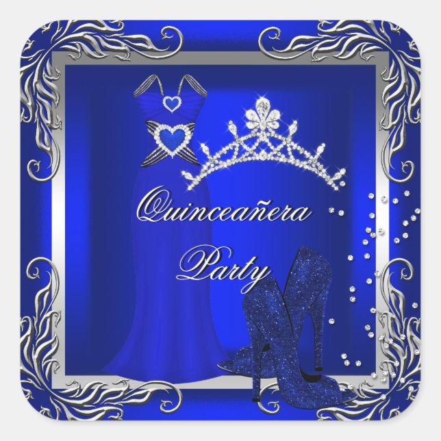 Royal Blue Silver Quinceanera Blue High Heel Shoes Square Sticker (Front)