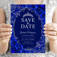Royal Blue Silver Quinceanera Floral