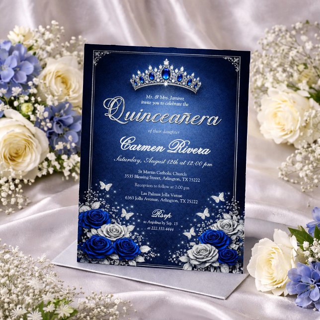 Royal Blue & Silver Quinceanera Invitation  (Creator Uploaded)