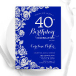 Royal Blue Silver Roses 40th Birthday Party Invitation<br><div class="desc">Royal blue silver floral 40th birthday party invitation. Elegant design featuring roses,  faux silver foil and typography script font. Trendy invite card perfect for a stylish female bday celebration. Can be customised to any age. Printed Zazzle invitations or instant download digital printable template.</div>