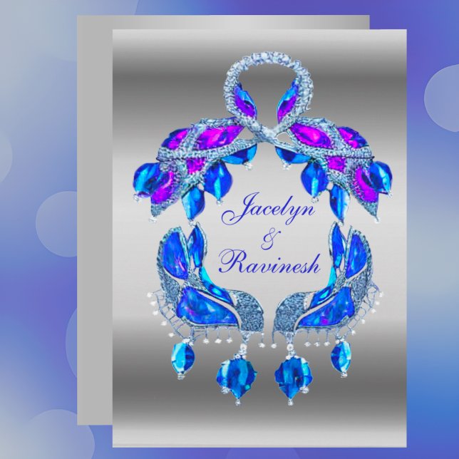 Royal Blue Silver Royal Indian Peacock Wedding Invitation (Creator Uploaded)