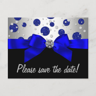 Royal Blue Silver Save The Date Announcement Postcard