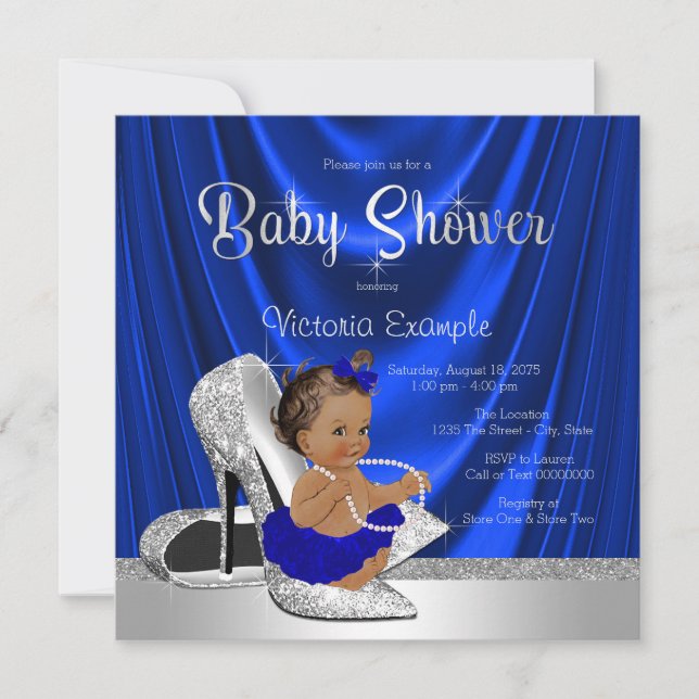 Royal Blue Silver Shoe Baby Shower Invitation (Front)