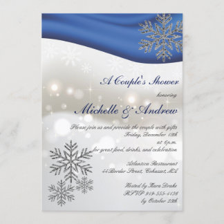 Royal Blue Silver Snowflakes Couple's Shower Invitation